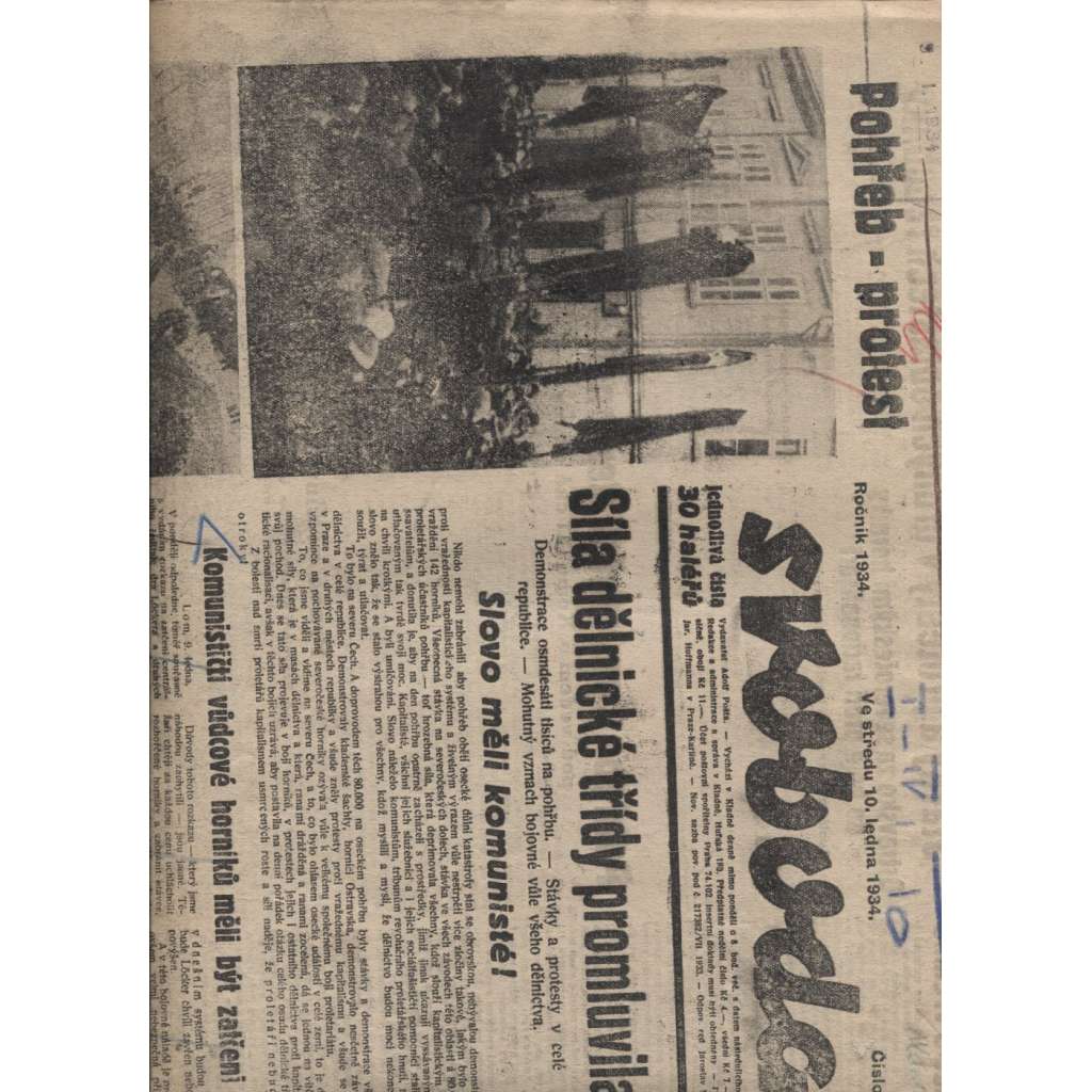 Svoboda (10.1.1934) - 1. republika, staré noviny