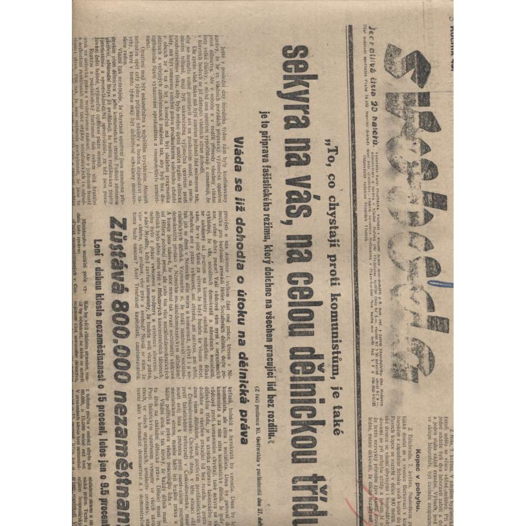 Svoboda (9.5.1933) - 1. republika, staré noviny