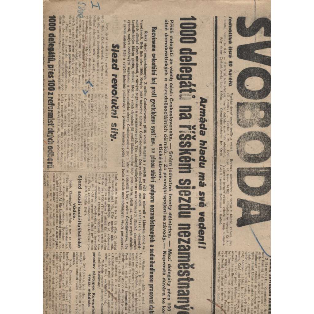 Svoboda (16.3.1931) - 1. republika, staré noviny