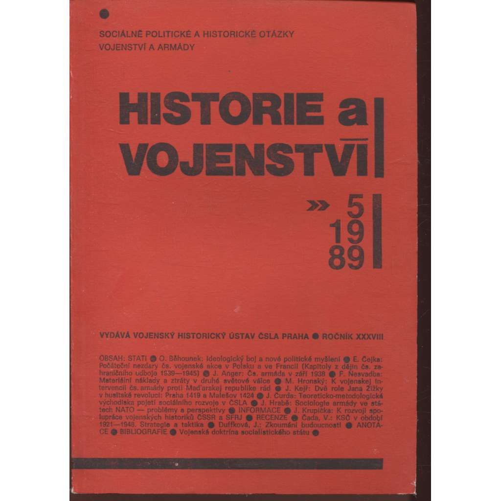Historie a vojenství 5/1989 (Časopis k sociálně politické a historické problematice vojenství a armády)