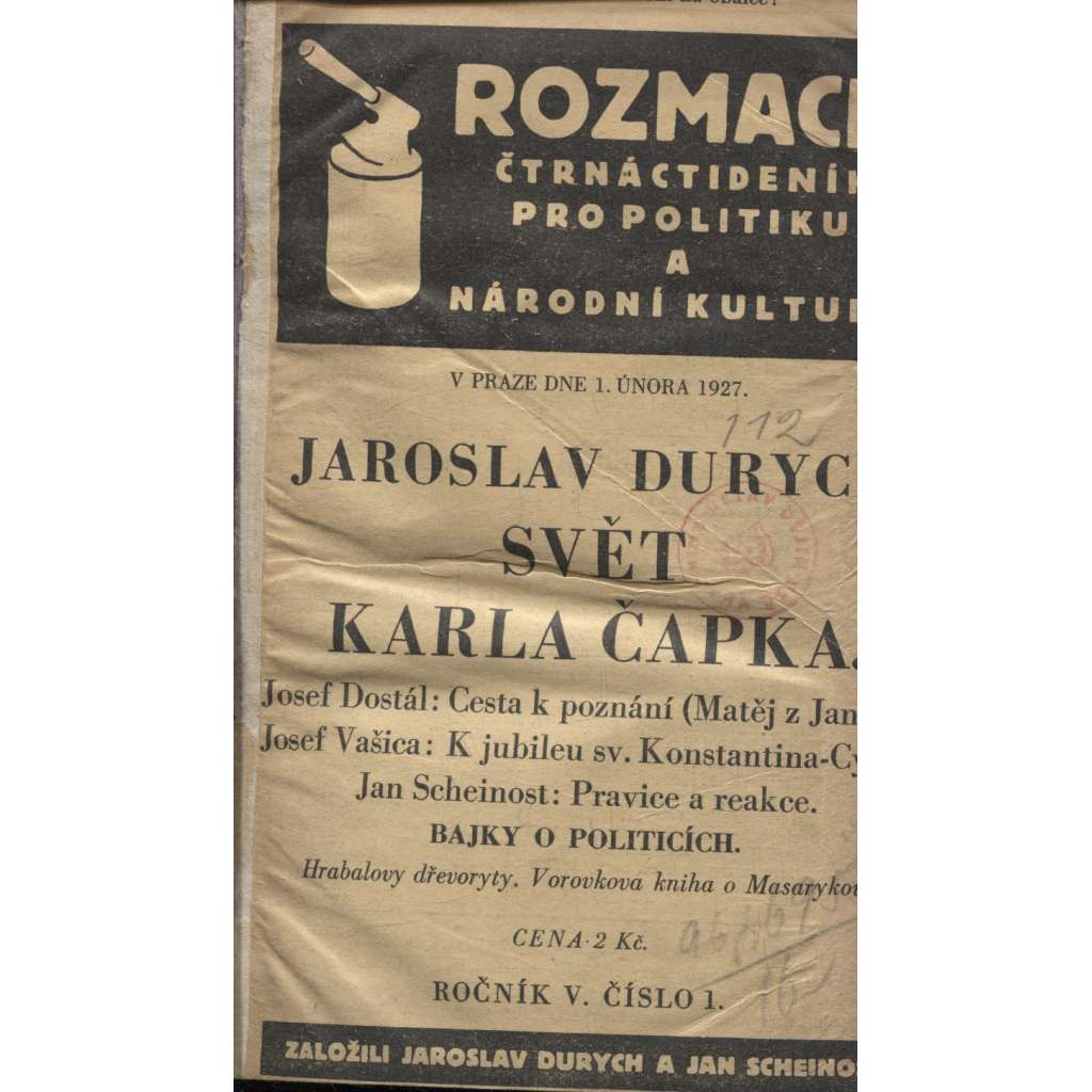 Rozmach, ročník V./1927 (Čtrnáctideník pro politiku a národní kulturu)