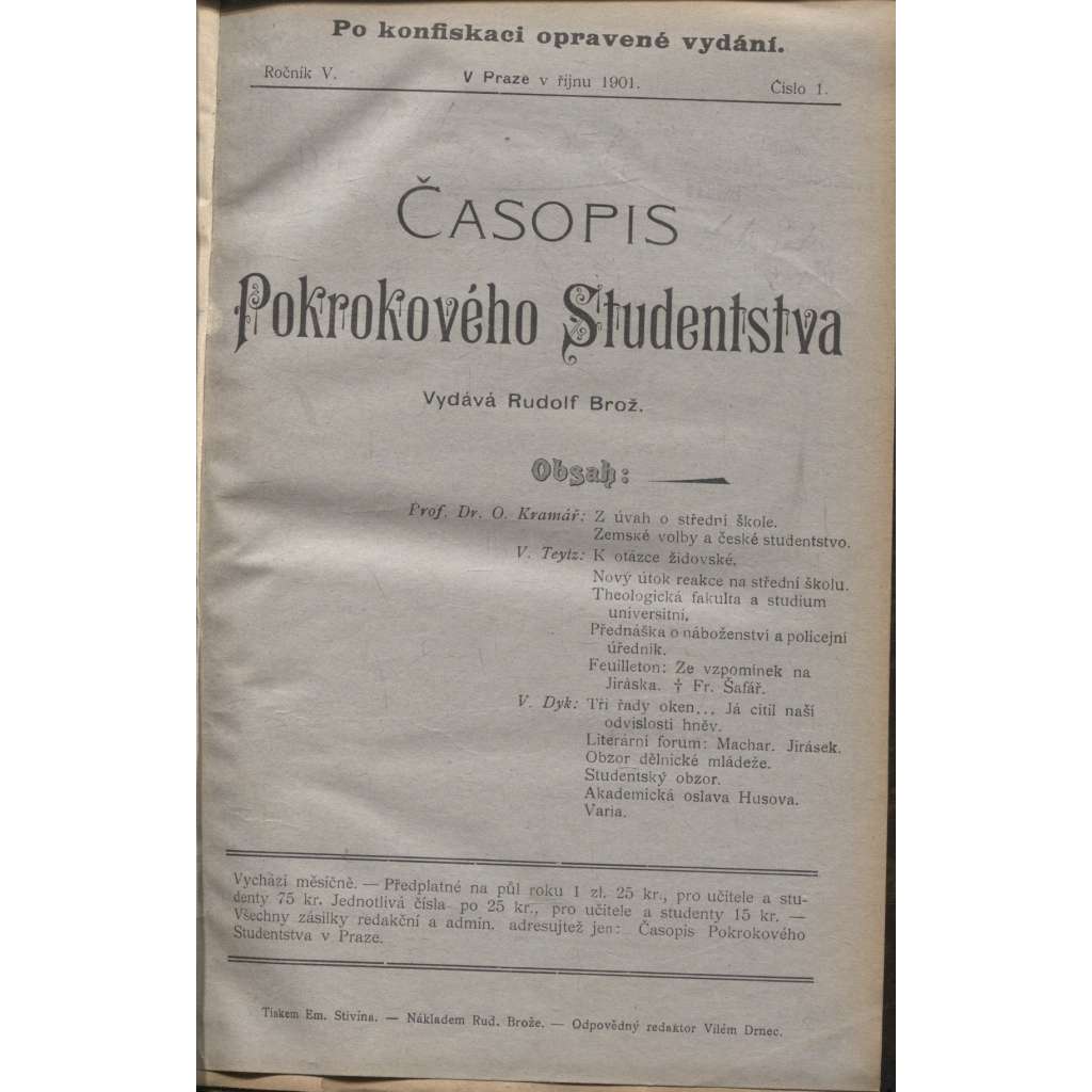 Časopis pokrokového studentstva, ročník V./1902 [studenti,studentské hnutí ,socialismus]