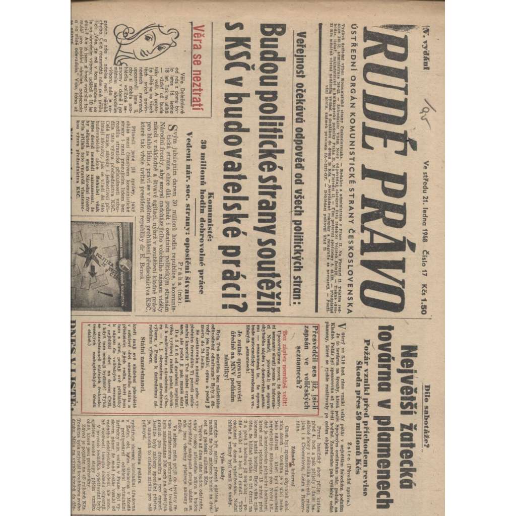Rudé právo (21.1.1948) - staré noviny