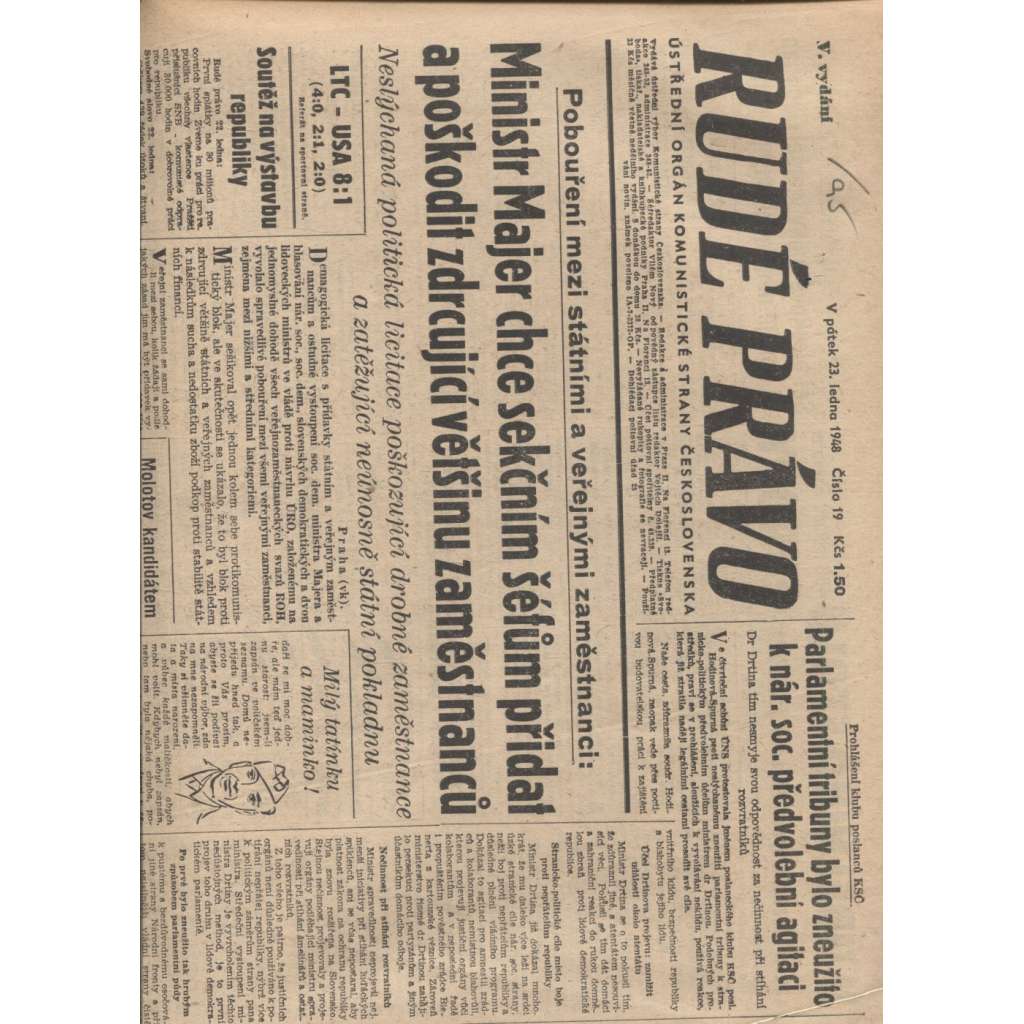 Rudé právo (23.1.1948) - staré noviny