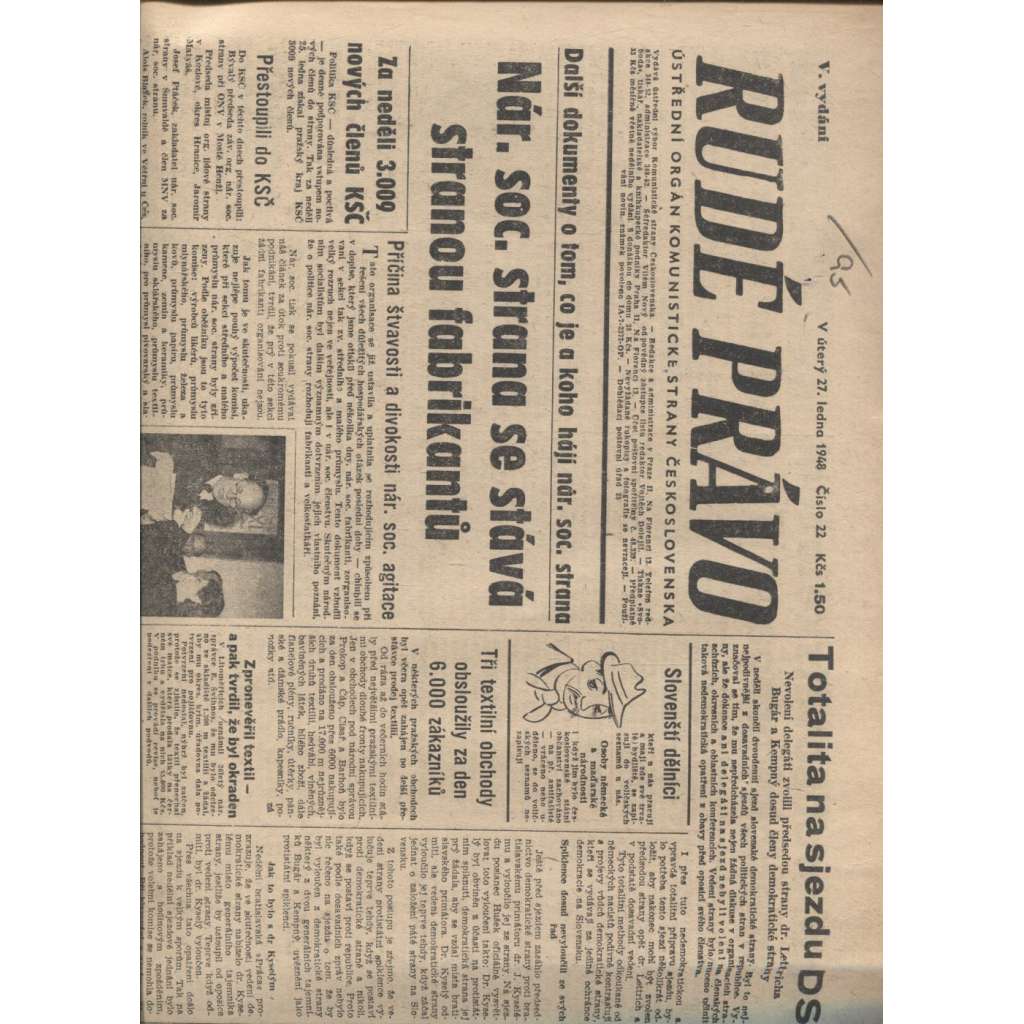 Rudé právo (27.1.1948) - staré noviny