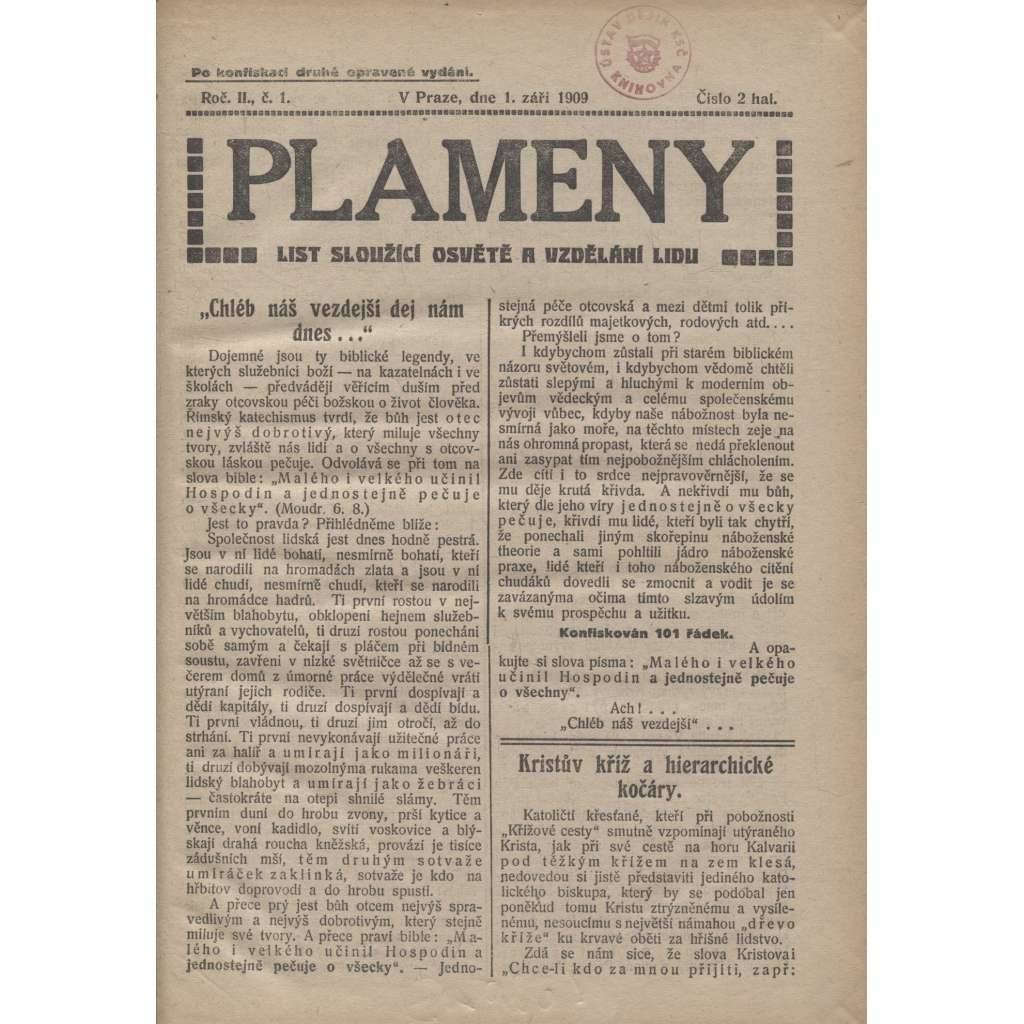 Plameny, ročník II./1909-1910 (List sloužící osvětě a vzdělání lidu)