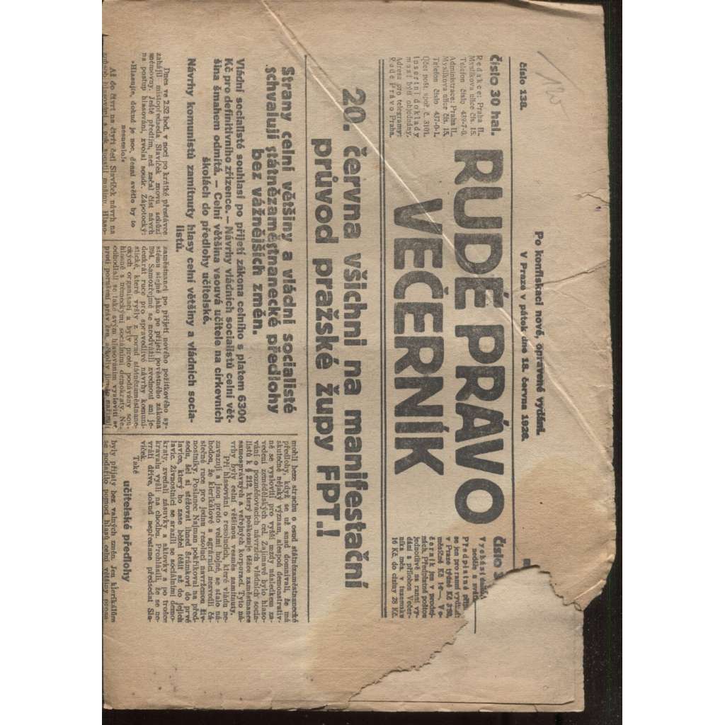 Rudé právo - večerník (18.6.1926) - 1. republika, staré noviny