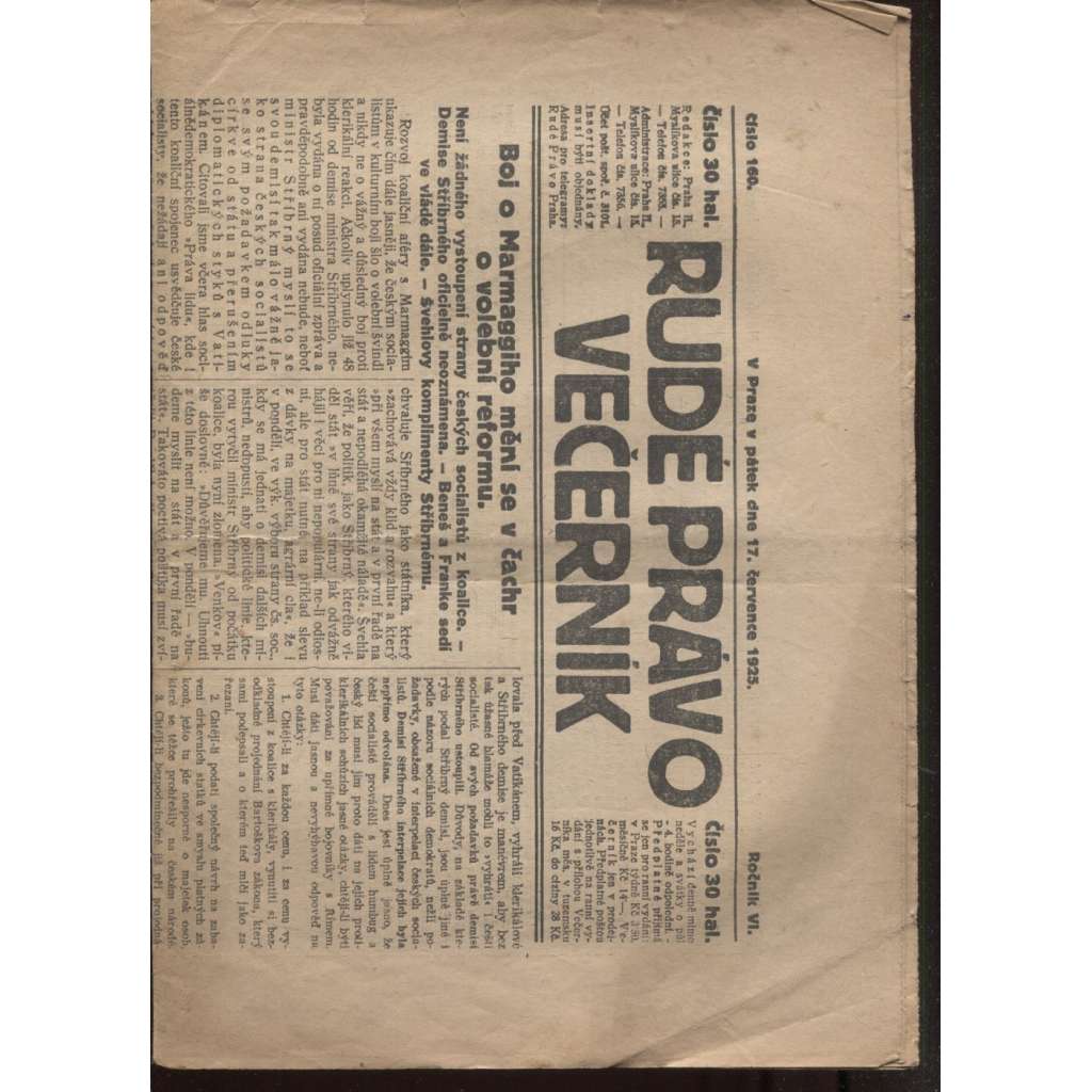 Rudé právo - večerník (17.7.1925) - 1. republika, staré noviny