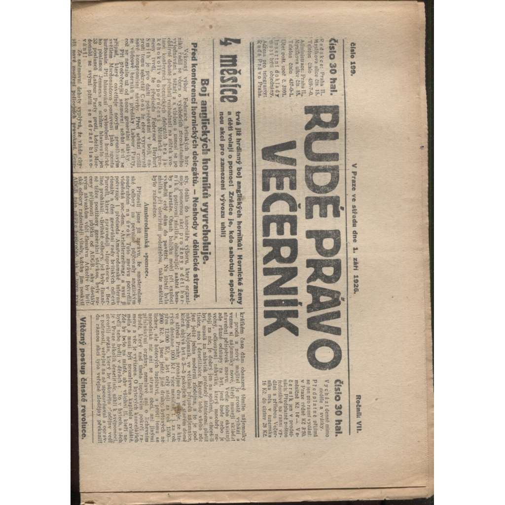 Rudé právo - večerník (1.9.1926) - 1. republika, staré noviny