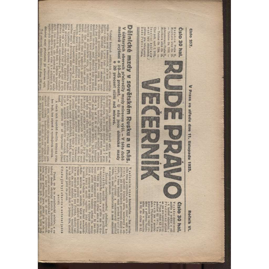 Rudé právo - večerník (11.11.1925) - 1. republika, staré noviny