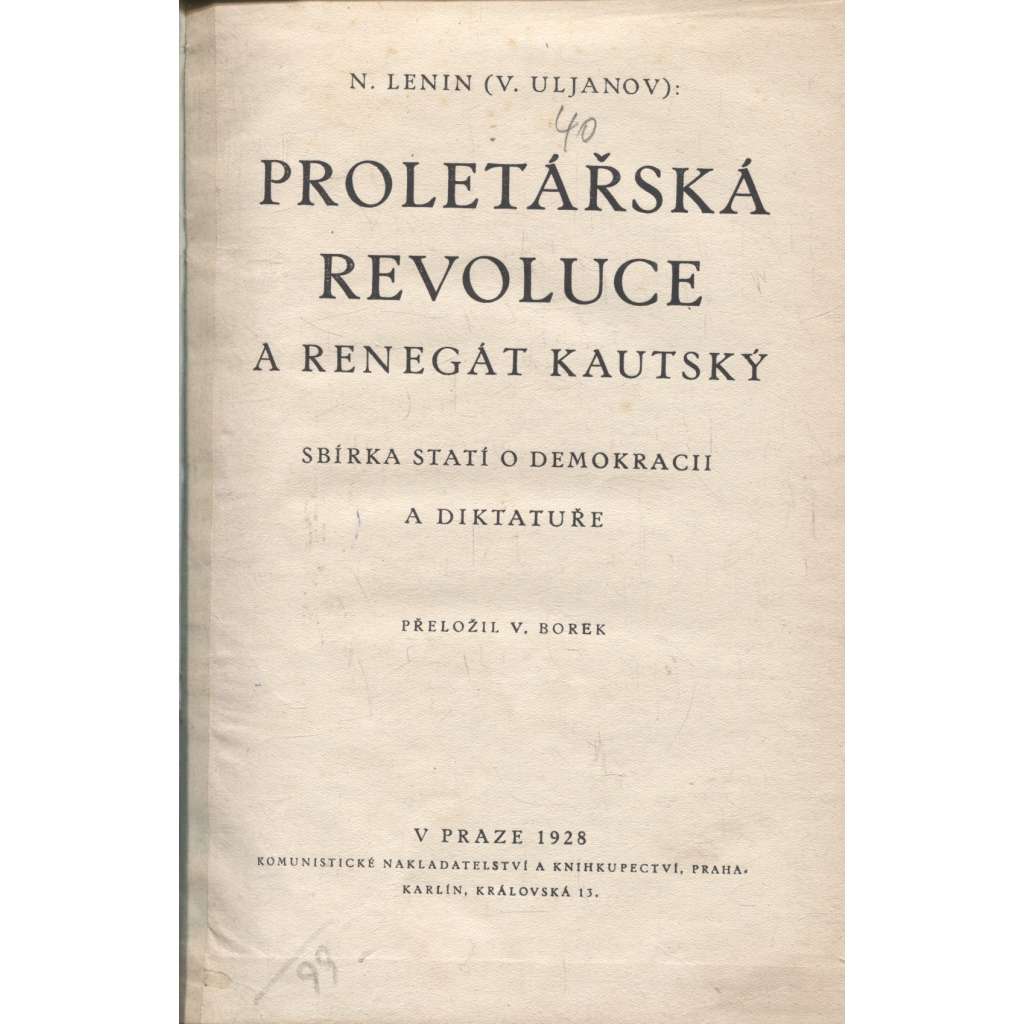 Proletářská revoluce a renegát Kautský (Lenin, komunistická literatura, levicová literatura)
