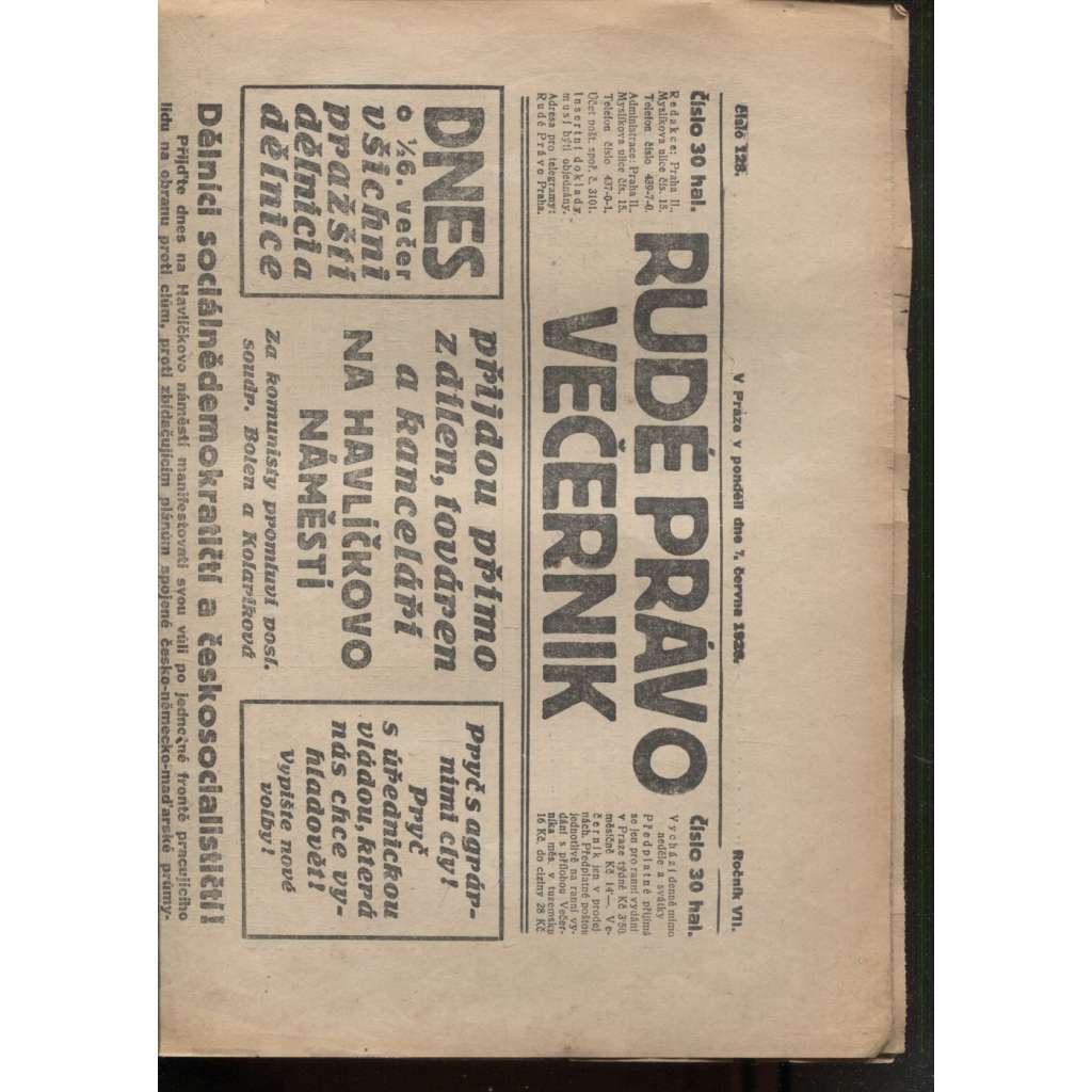 Rudé právo - večerník (7.6.1926) - 1. republika, staré noviny