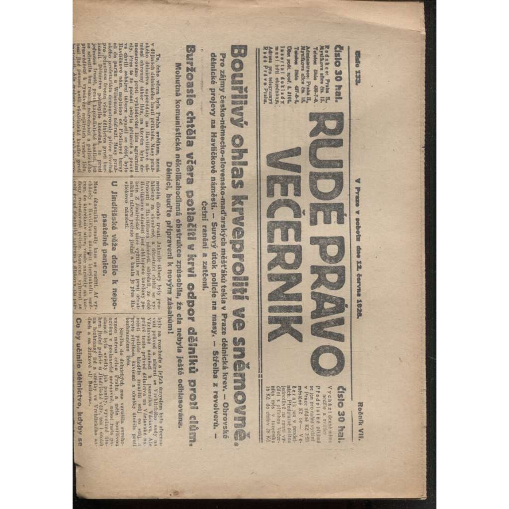 Rudé právo - večerník (12.6.1926) - 1. republika, staré noviny