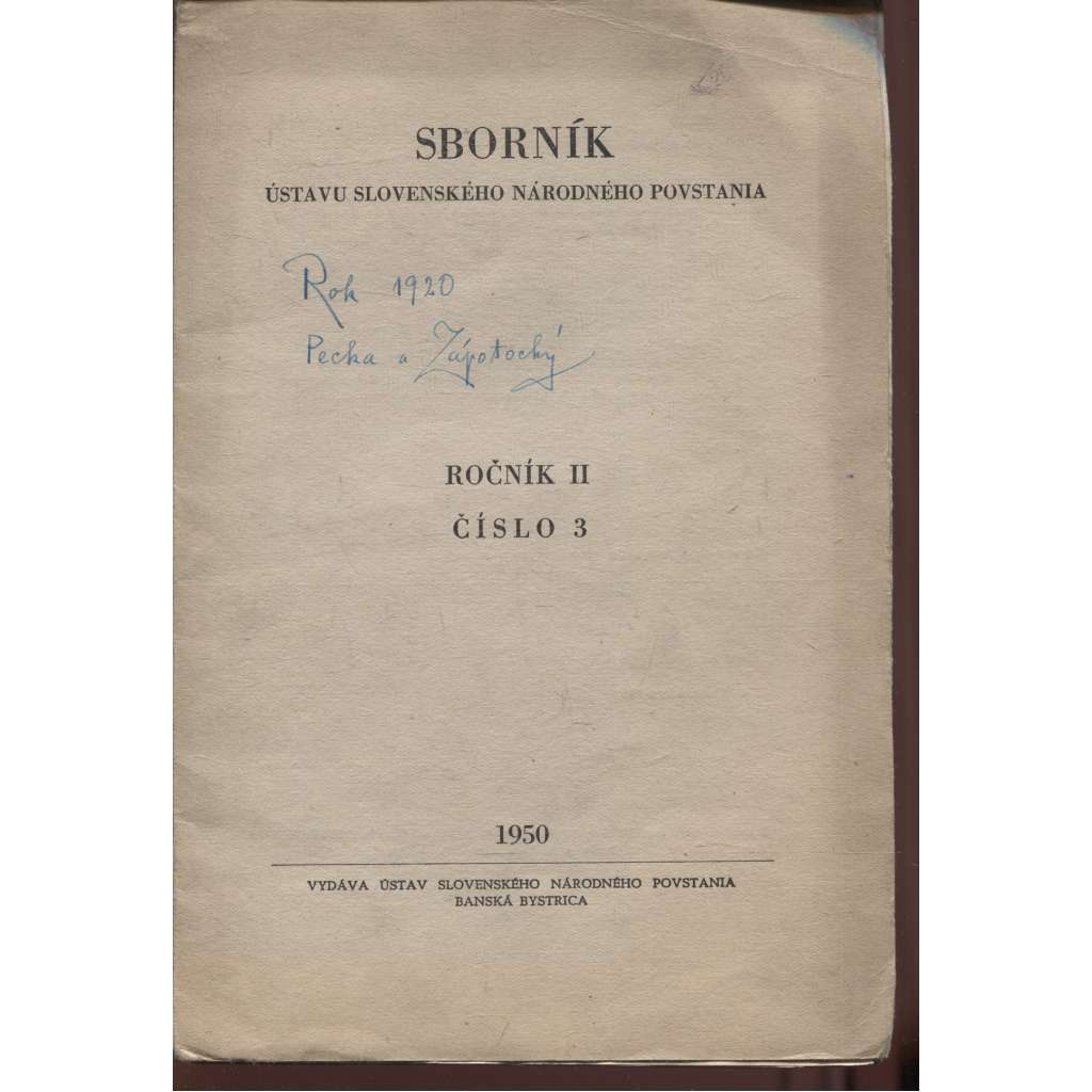 Sborník Ústavu Slovenského národného povstania, ročník III., číslo 3/1950 (text slovensky)