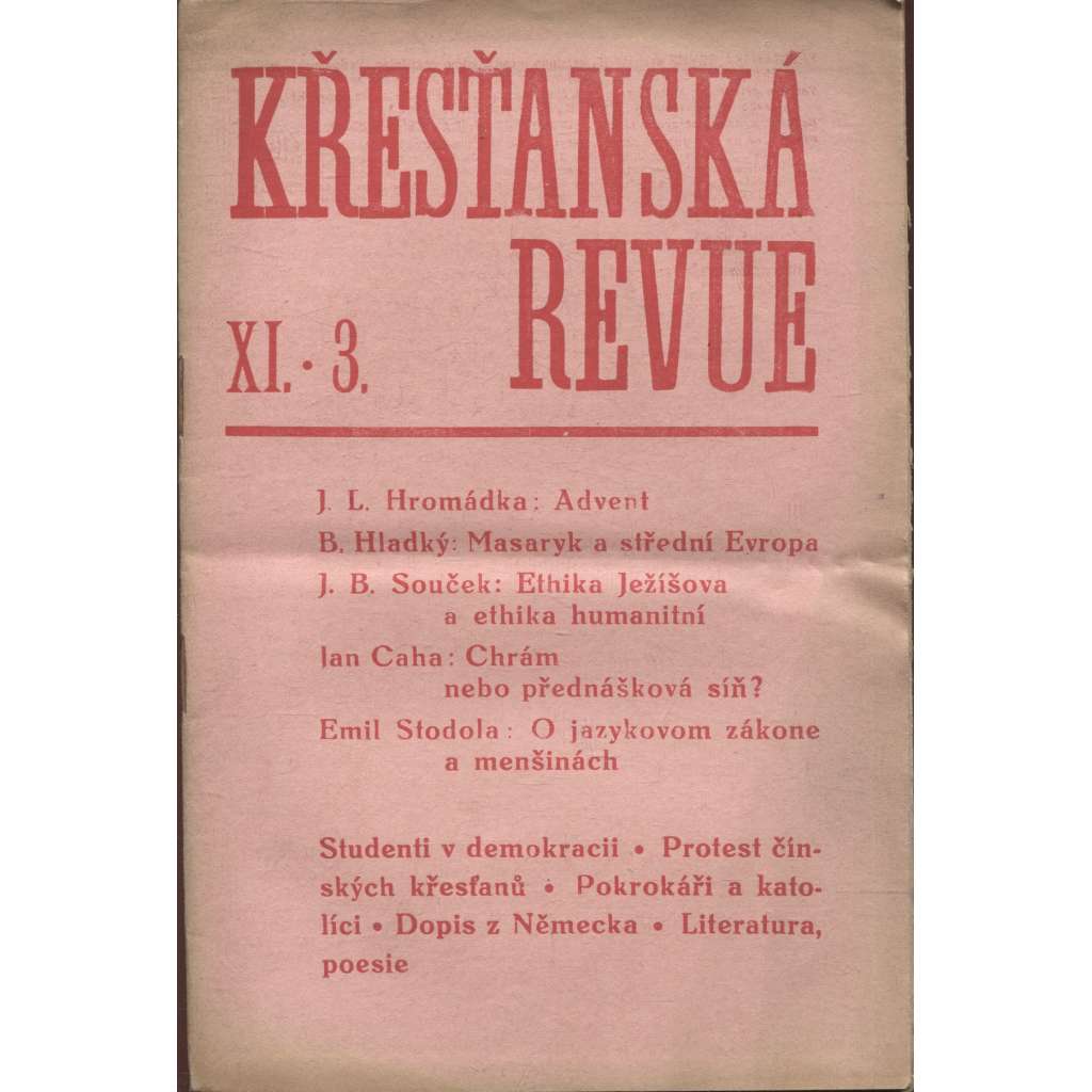 Křesťanská Revue, ročník XI., sešit 3., 5., 6. a 9/1937 (4 kusy)