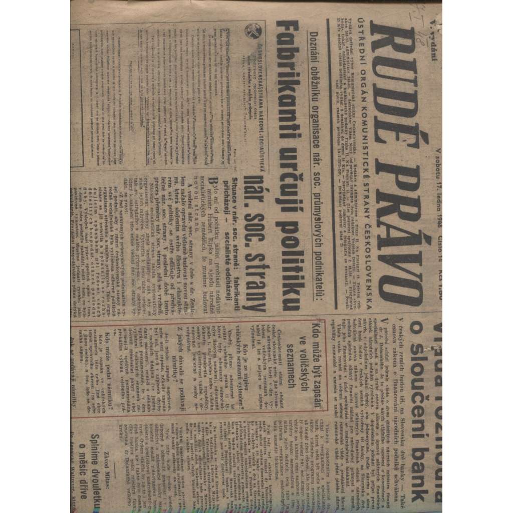 Rudé právo (17.1.1948) - staré noviny