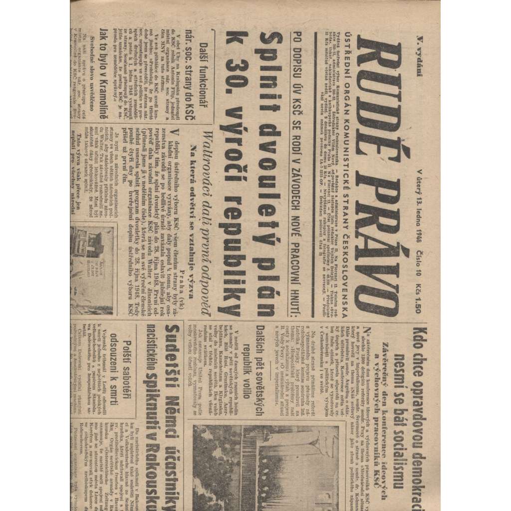 Rudé právo (13.1.1948) - staré noviny