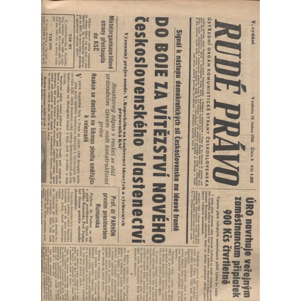 Rudé právo (10.1.1948) - staré noviny