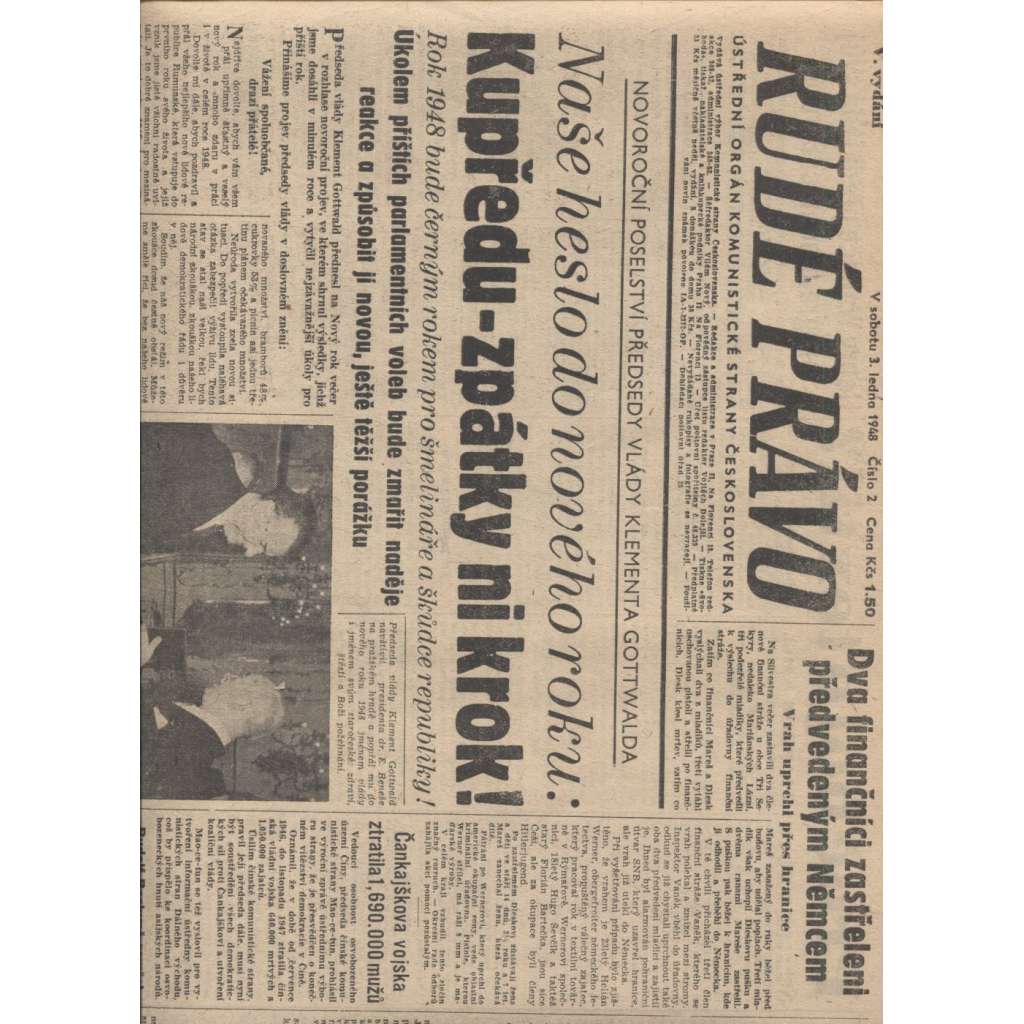 Rudé právo (3.1.1948) - staré noviny
