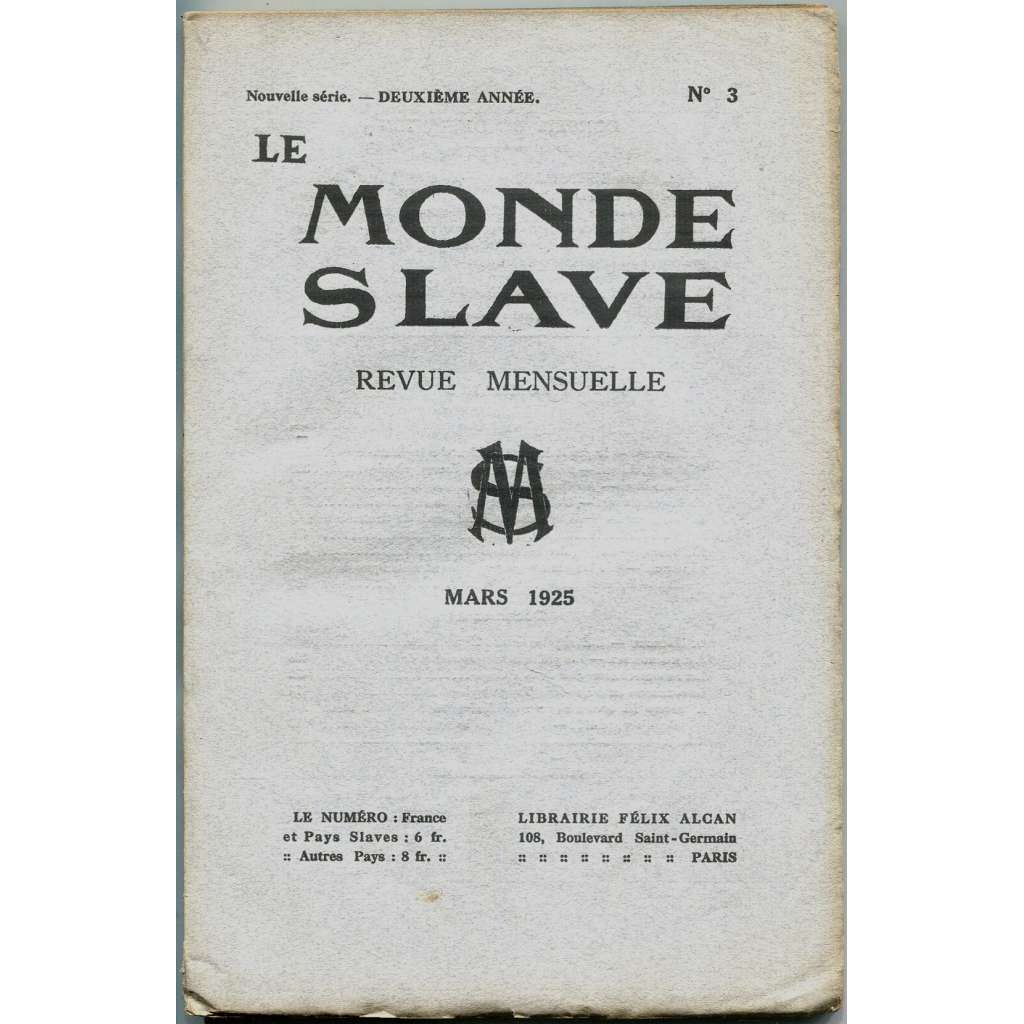 Le Monde slave, roč. 2, 1925, č. 3 [slavistika; časopis; Slované]