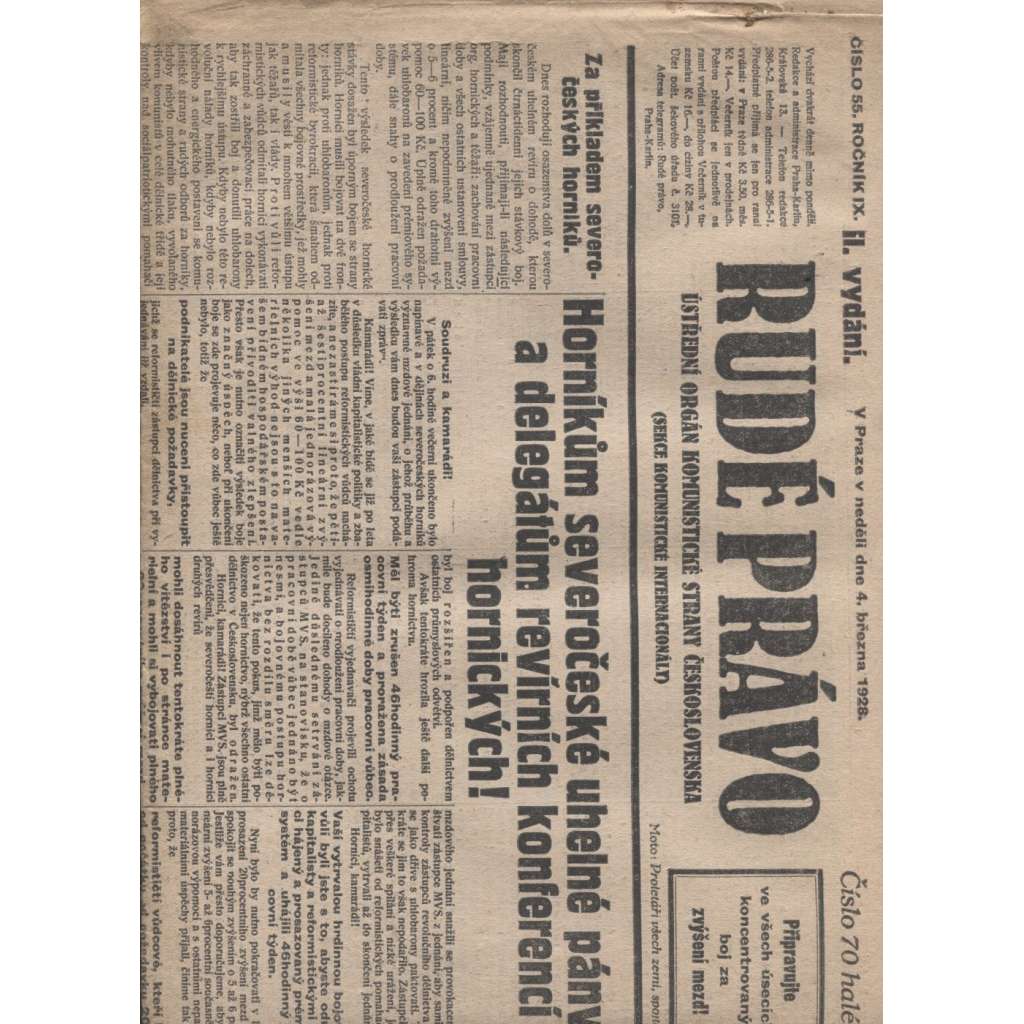 Rudé právo (4.3.1928) - 1. republika, staré noviny (není kompletní)