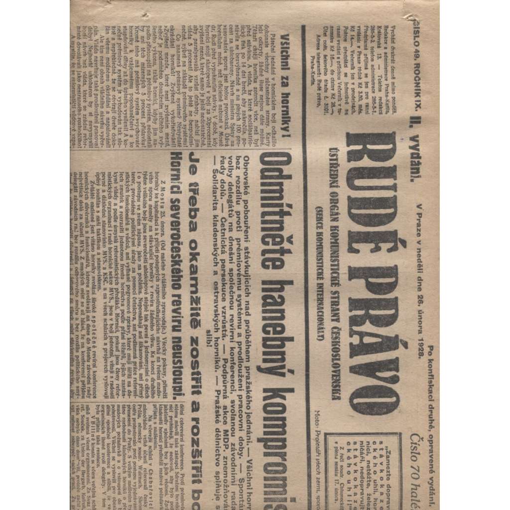 Rudé právo (26.2.1928) - 1. republika, staré noviny