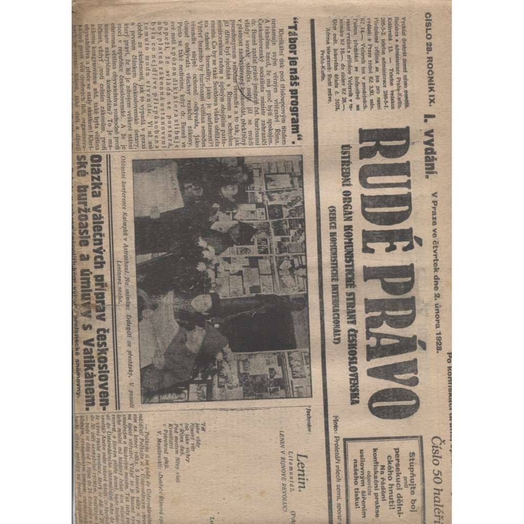 Rudé právo (2.2.1928) - 1. republika, staré noviny