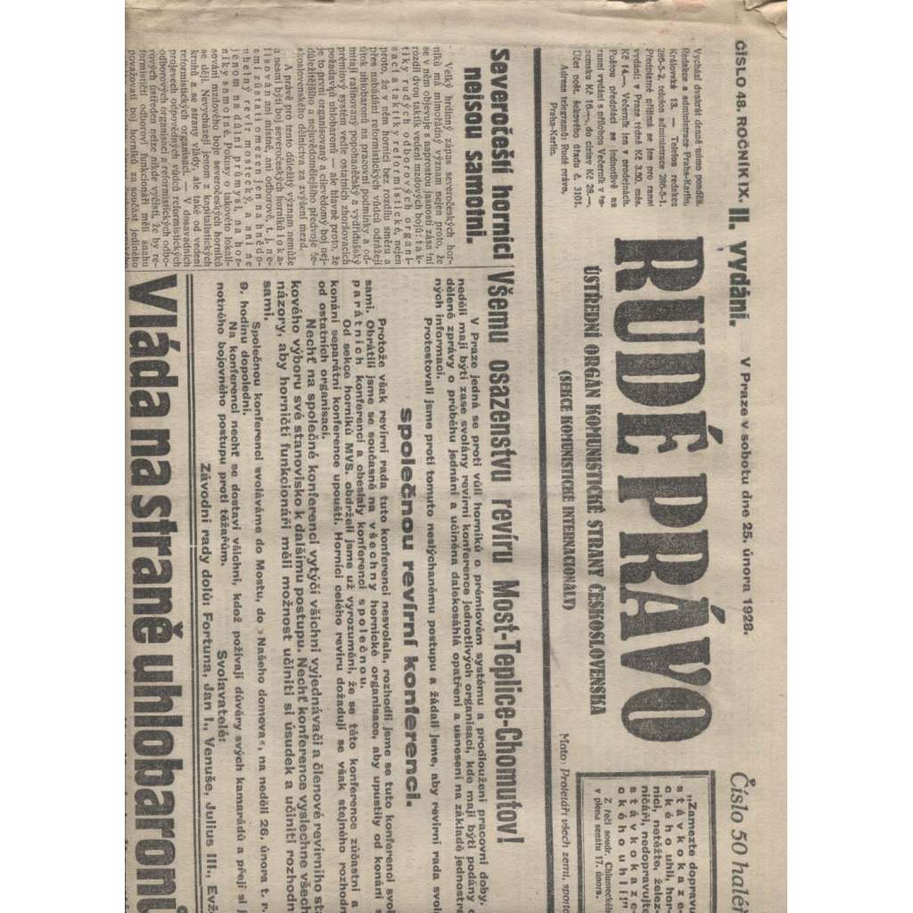 Rudé právo (25.2.1928) - 1. republika, staré noviny