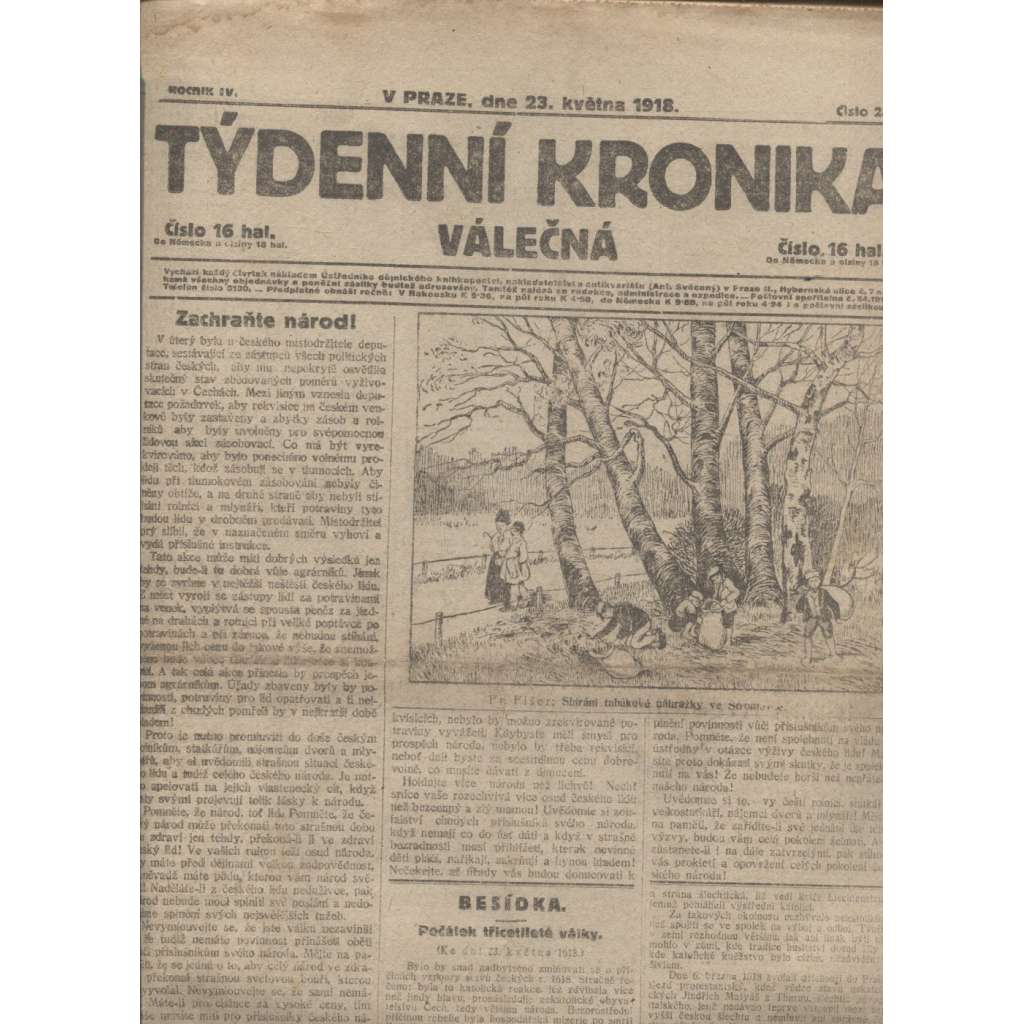 Týdenní kronika válečná (23.5.1918) - staré noviny, I. světová válka