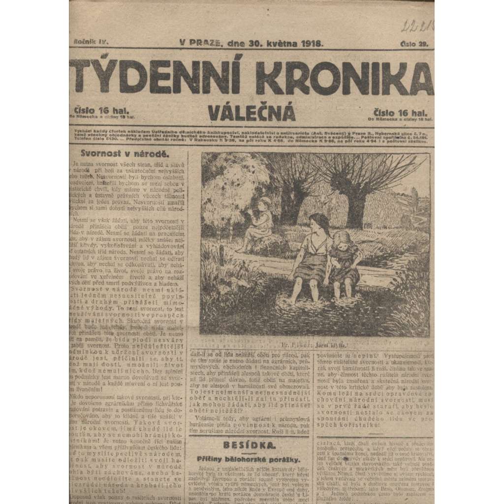 Týdenní kronika válečná (30.5.1918) - staré noviny, I. světová válka