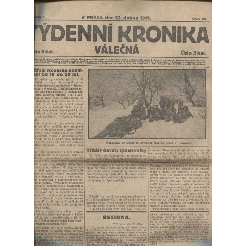 Týdenní kronika válečná (23.4.1915) - staré noviny, I. světová válka
