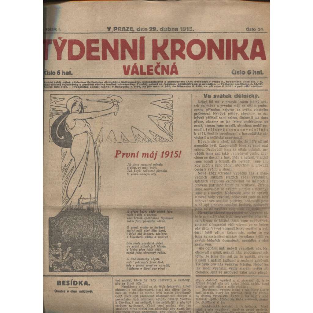 Týdenní kronika válečná (29.4.1915) - staré noviny, I. světová válka