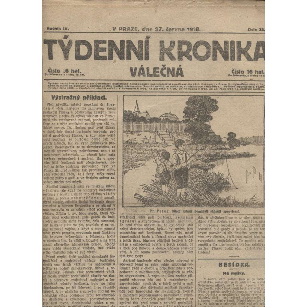 Týdenní kronika válečná (27.6.1918) - staré noviny, I. světová válka