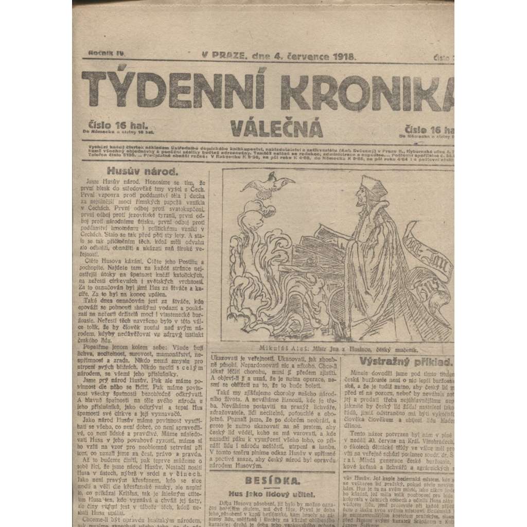 Týdenní kronika válečná (4.7.1918) - staré noviny, I. světová válka