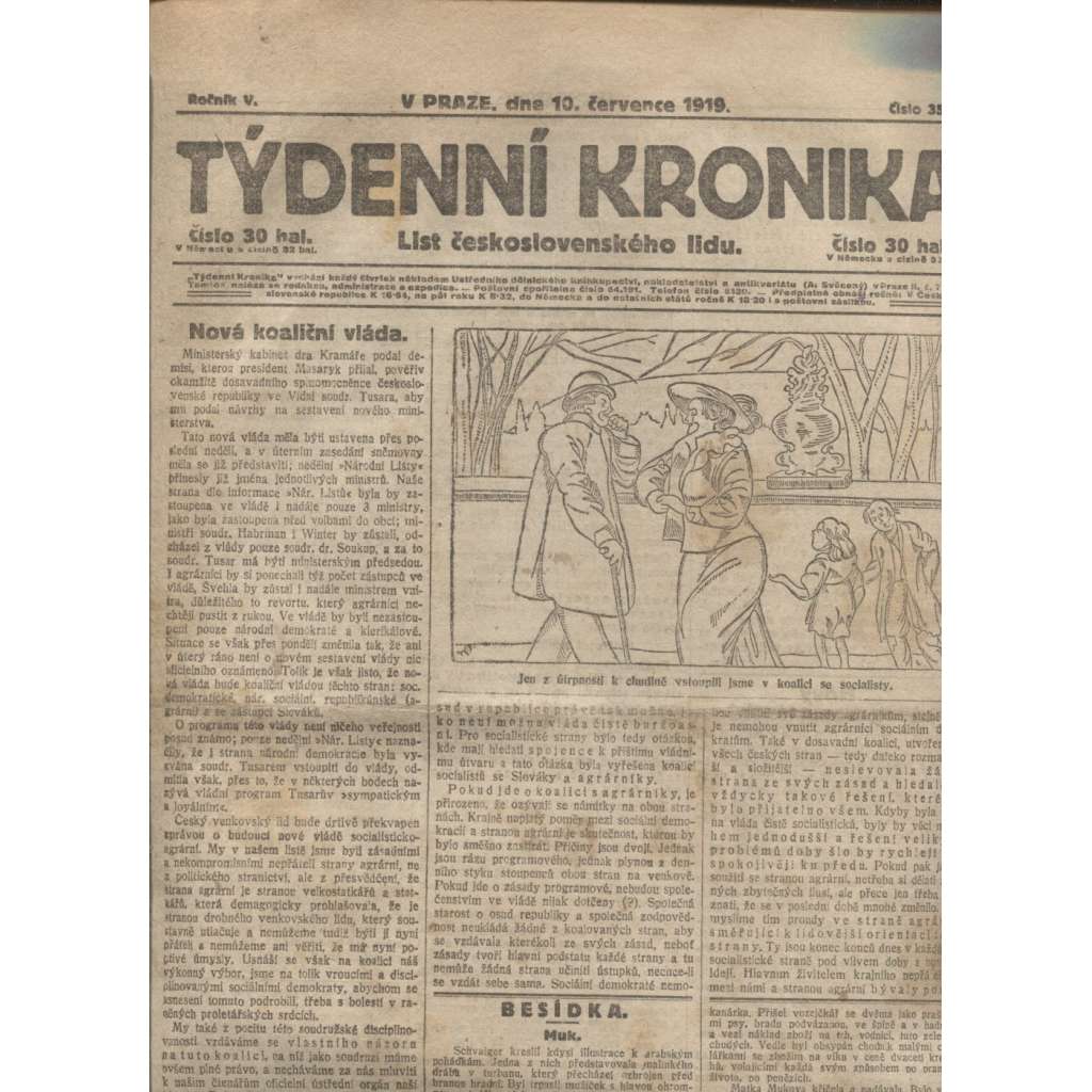 Týdenní kronika (10.7.1919) - staré noviny, 1. republika