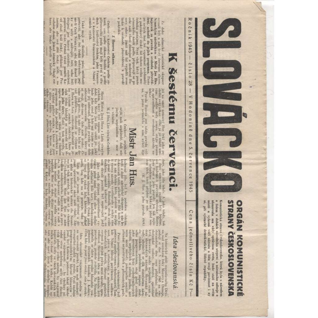 Slovácko (5.7.1945)  - staré noviny