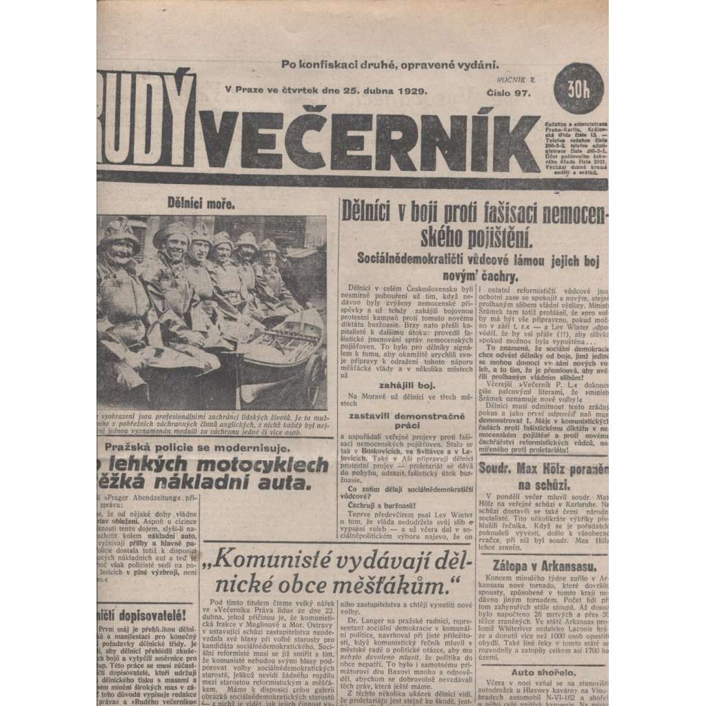 Rudý večerník (25.4.1929) - staré noviny, 1. republika