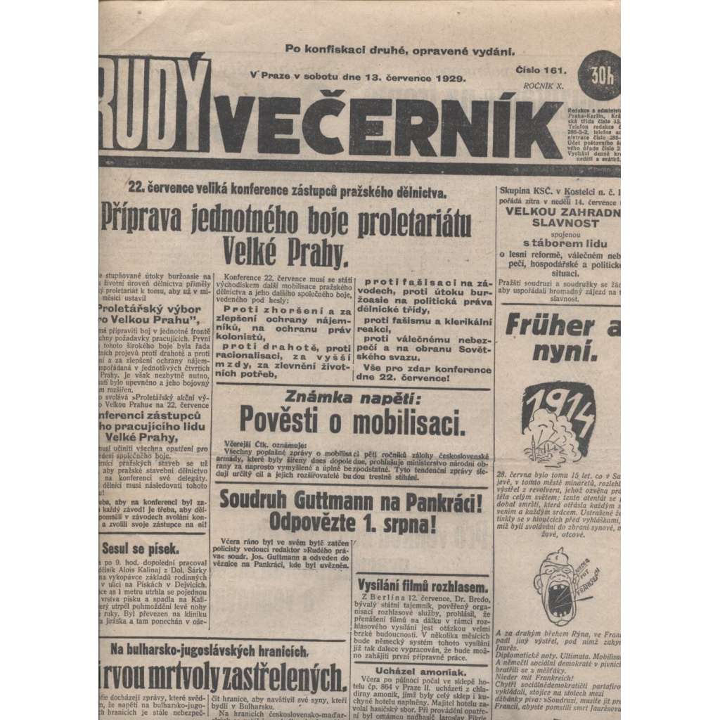 Rudý večerník (13.7.1929) - staré noviny, 1. republika