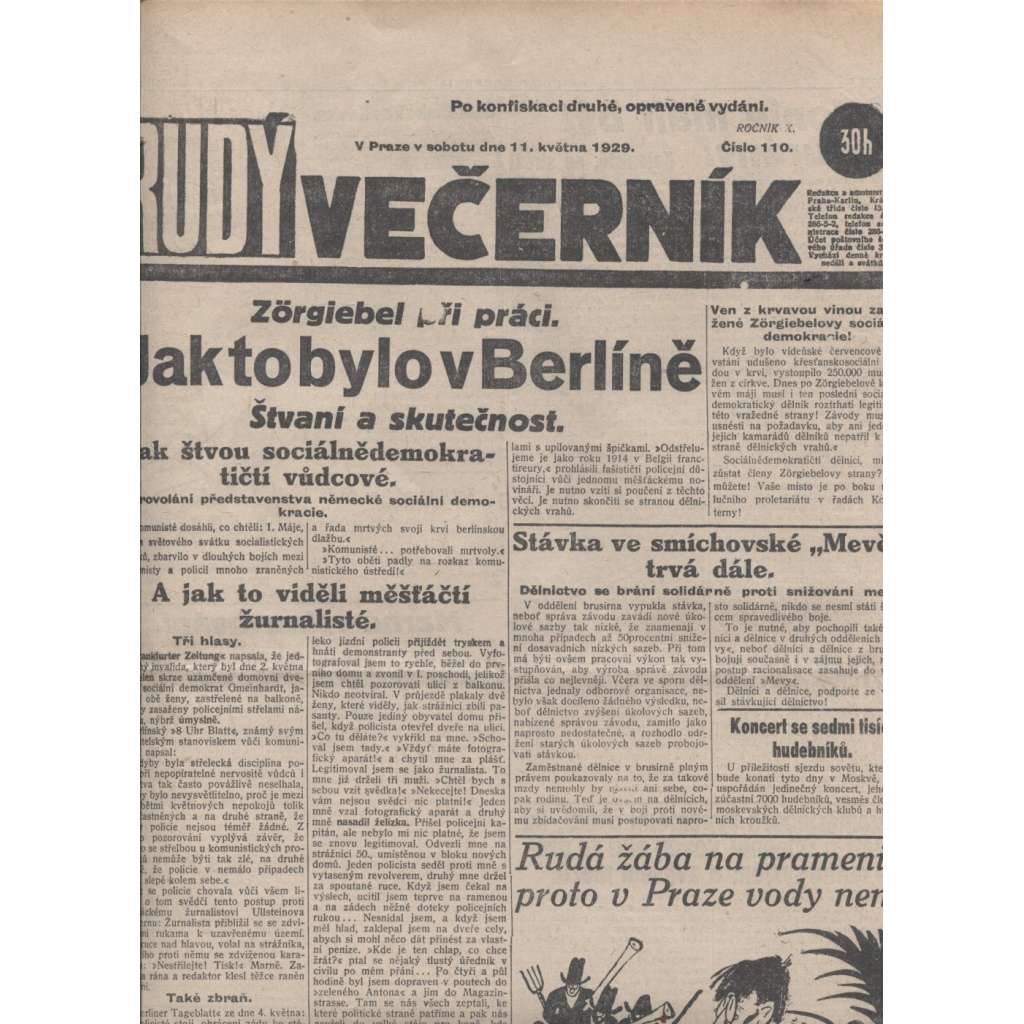 Rudý večerník (11.5.1929) - staré noviny, 1. republika