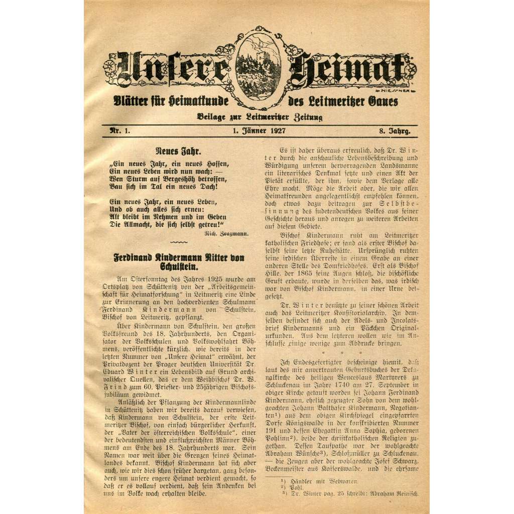 Unsere Heimat, roč. 8, 1927, č. 1-12 [Litoměřice; Leitmeritz; Litoměřicko; historie; dějiny; vlastivěda; Sudety]