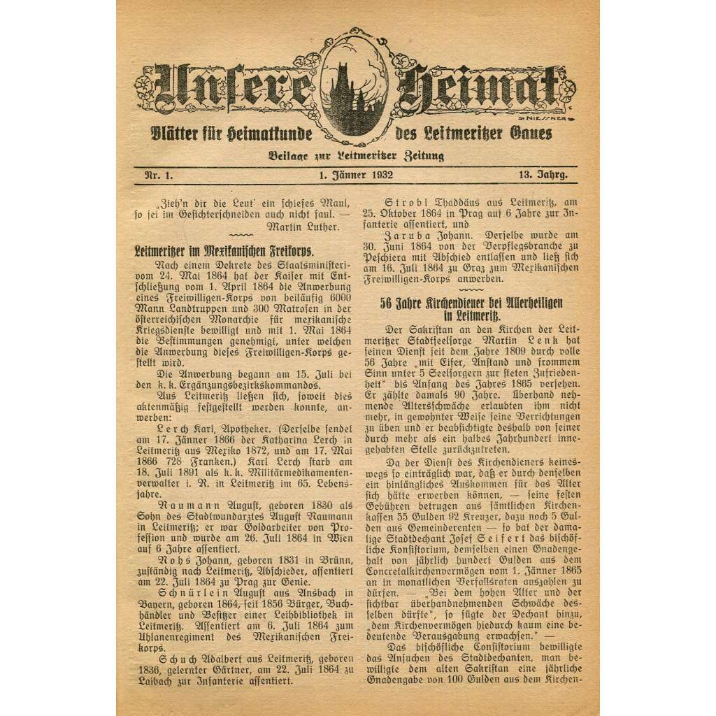 Unsere Heimat, roč. 13, 1932, č. 1-12 [Litoměřice; Leitmeritz; Litoměřicko; historie; dějiny; vlastivěda; Sudety]