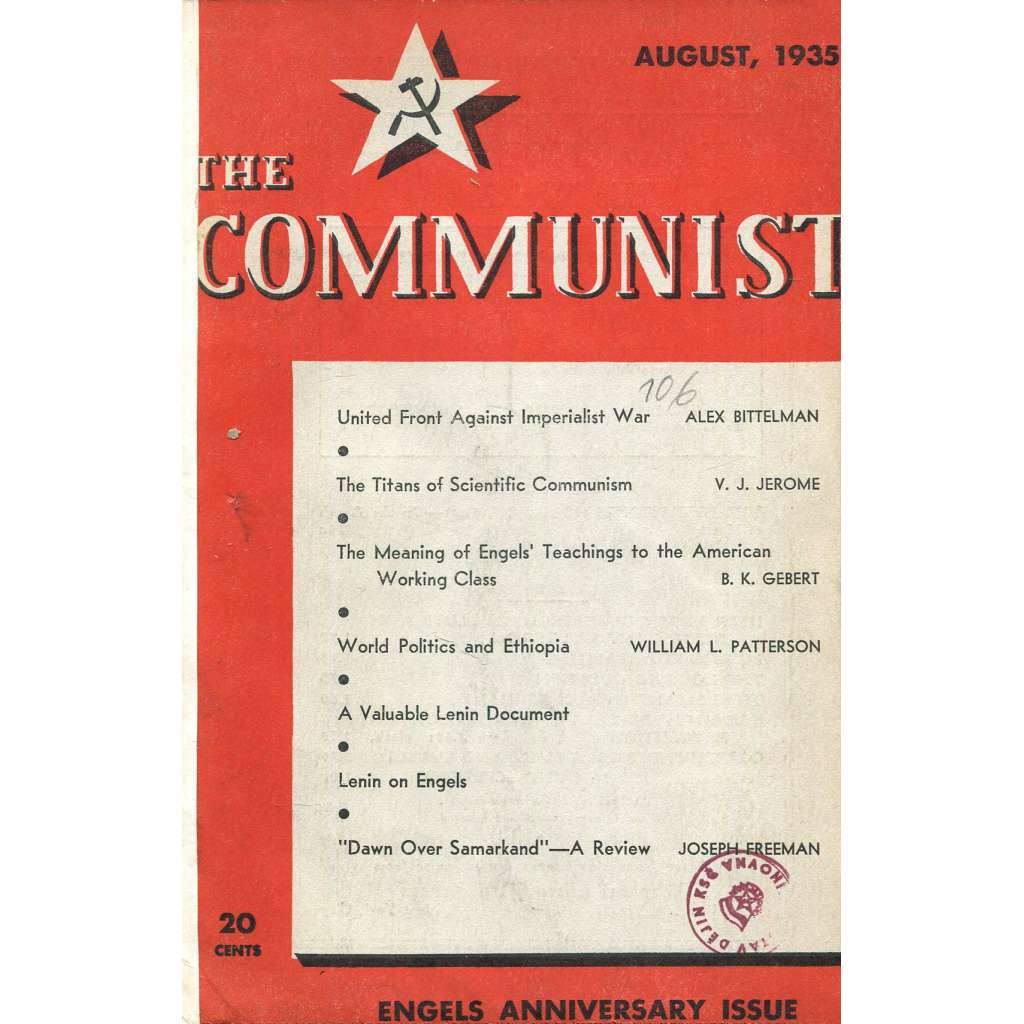 The Communist, roč. 14, 1935, č. 8 [časopis; komunismus; marxismus; Spojené státy; USA; CPUSA; Bedřich Engels]