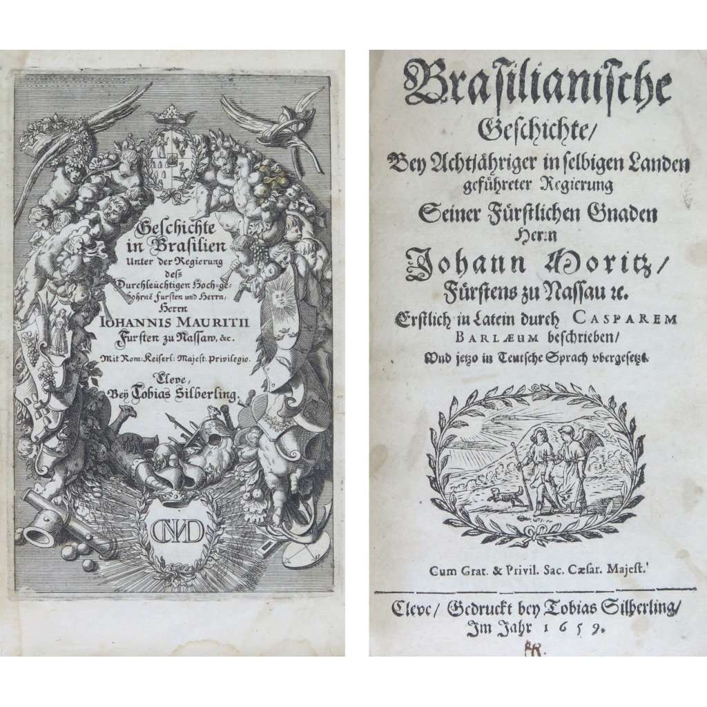 Brasilianische Geschichte [Brazilské dějiny, 1659; historie Brazílie; Nizozemsko; veduty; rytiny; mapy; mapa]