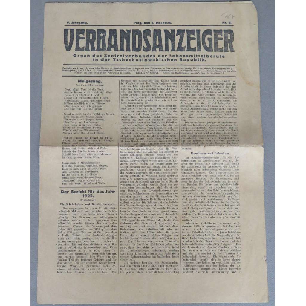 Verbandsanzeiger. Organ des Zentralverbandes der Lebensmittelberufe, 1923, č. 9, 11, 24 [odbory; potravinářství]