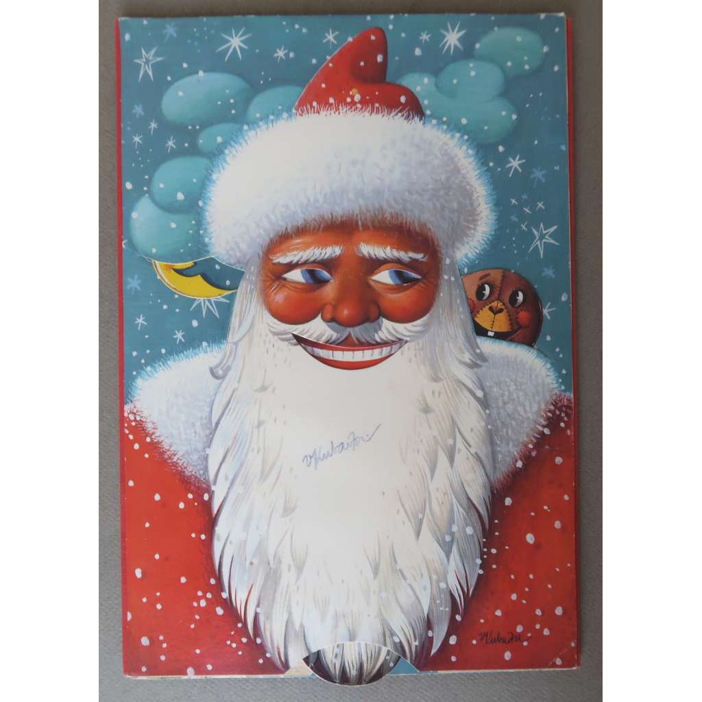 Santa Claus - vánoční pop-up scéna  [Štědrý večer, Vánoce, rozkládací prostorová scéna s vánoční tématikou, Vojtěch Kubašta - podpis]