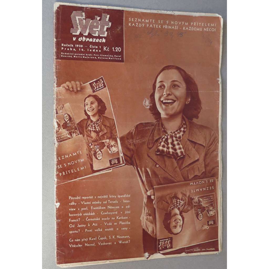 Svět v obrazech, roč. 1938, č. 1 (14. 1.) [fotomontáž John Heartfield; obálka; koláž; levicové časopisy; Československo]