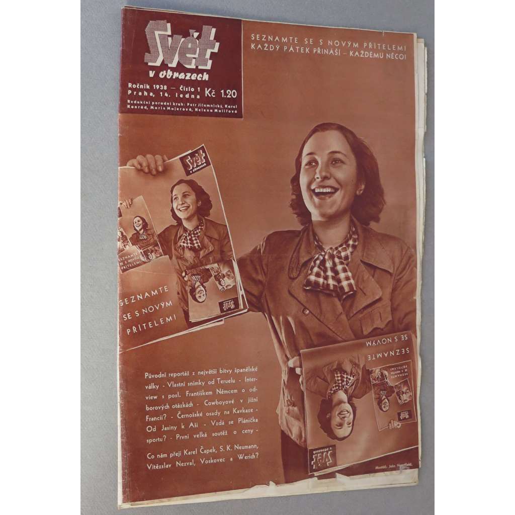 Svět v obrazech, roč. 1938, č. 1 (14. 1.) [fotomontáž John Heartfield; obálka; koláž; levicové časopisy; Československo]