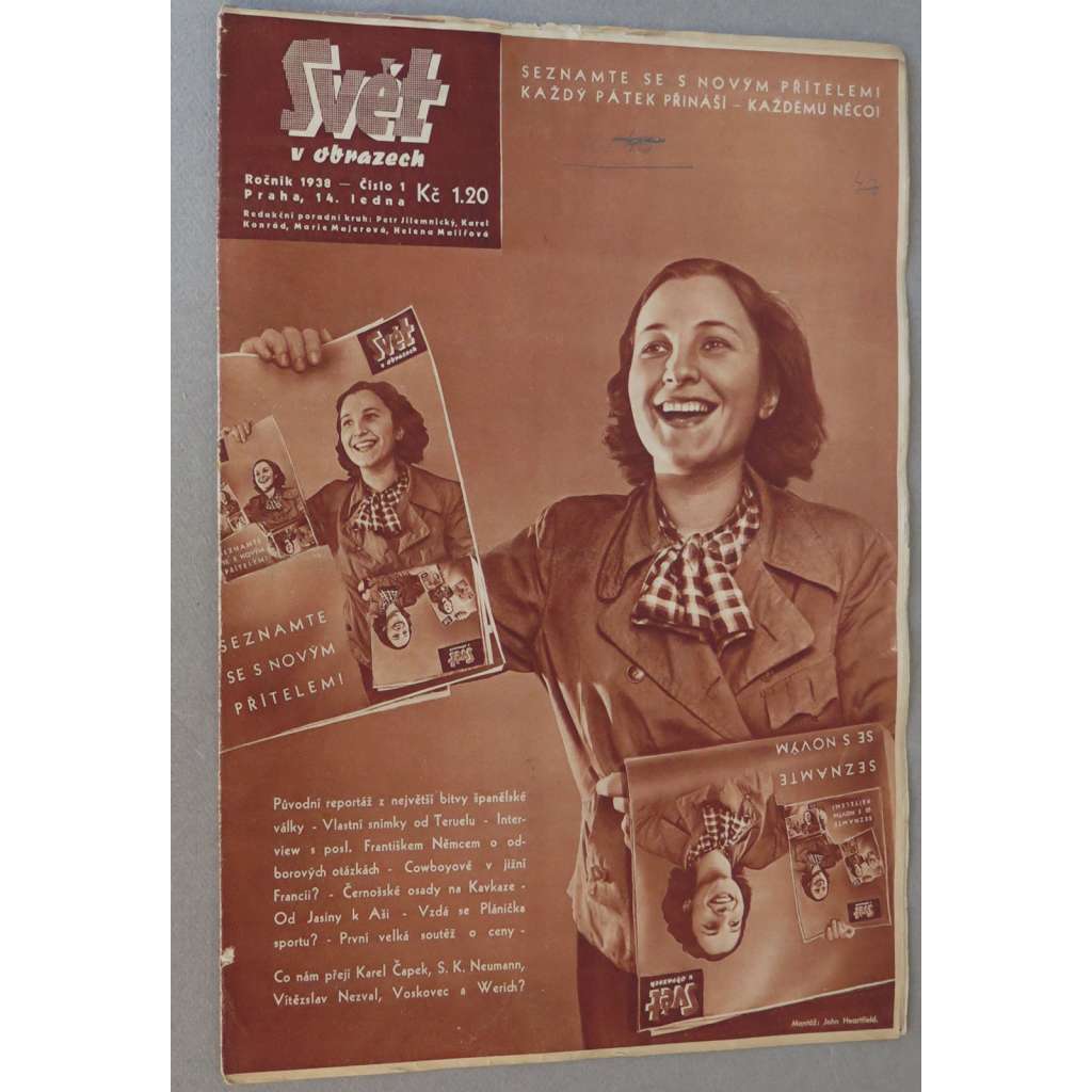 Svět v obrazech, roč. 1938, č. 1 (14. 1.) [fotomontáž John Heartfield; obálka; koláž; levicové časopisy; Československo]