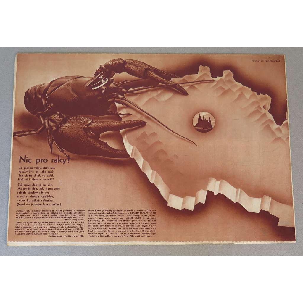 Svět v obrazech, roč. 1938, č. 34 (4. 9.) [fotomontáž John Heartfield; obálka; koláž; levicové časopisy; Mnichov]