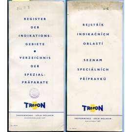 Tropon: Register der Indikationsgebiete – Verzeichnis der Spezialpräparate / Rejstřík indikačních oblastí, seznam speciálních přípravků [léčiva značky Tropon, lékárenství, farmacie během druhé světové války]